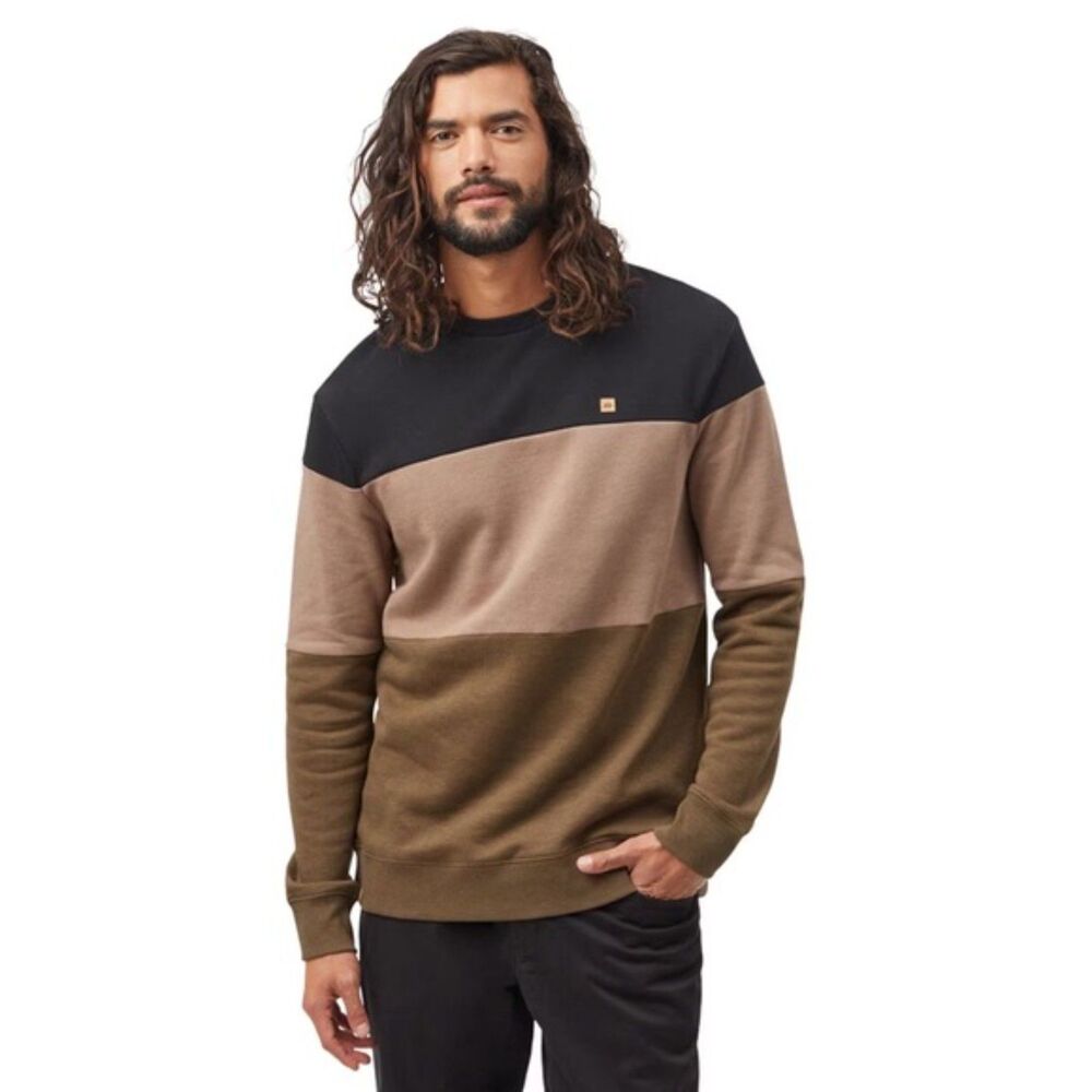 Tentree TreeFleece Blocked Men's M Black and Brown Classic Crew
